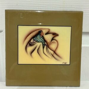 Native American Art Tile Plak with Eagle by  Artist Robert Redbird Signed